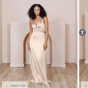 Gold champagne -703 satin bridesmaid dress from Revelry